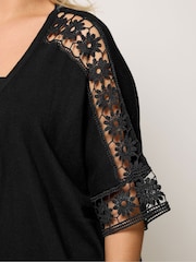 Yours Curve Black Crochet Sleeve Kimono - Image 4 of 5