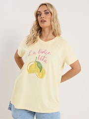 Yours Curve White Beaded Lemon Graphic T-Shirt - Image 1 of 5
