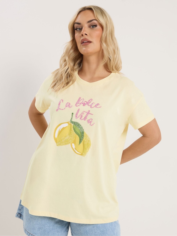 Yours Curve White Beaded Lemon Graphic T-Shirt - Image 1 of 5