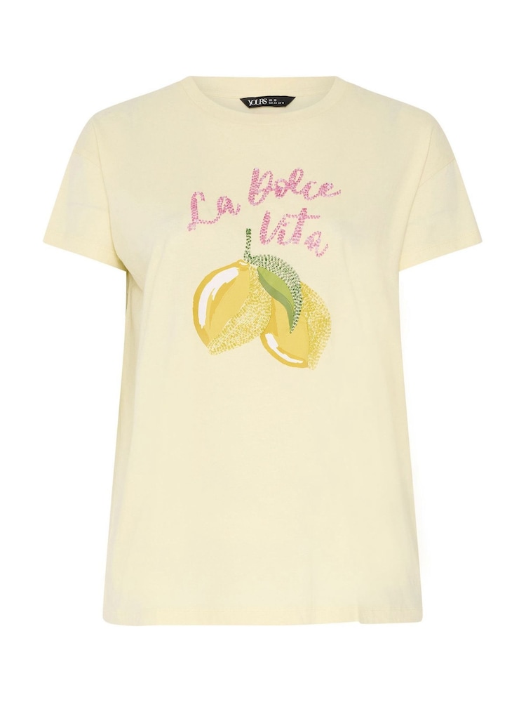 Yours Curve White Beaded Lemon Graphic T-Shirt - Image 5 of 5