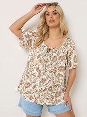Yours Curve Natural Boho Pintuck Blouse - Image 1 of 6