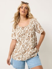 Yours Curve Natural Boho Pintuck Blouse - Image 2 of 6