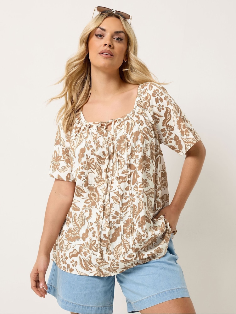 Yours Curve Natural Boho Pintuck Blouse - Image 2 of 6