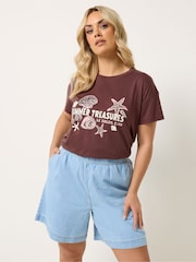 Yours Curve Blue Denim Shorts - Image 1 of 5