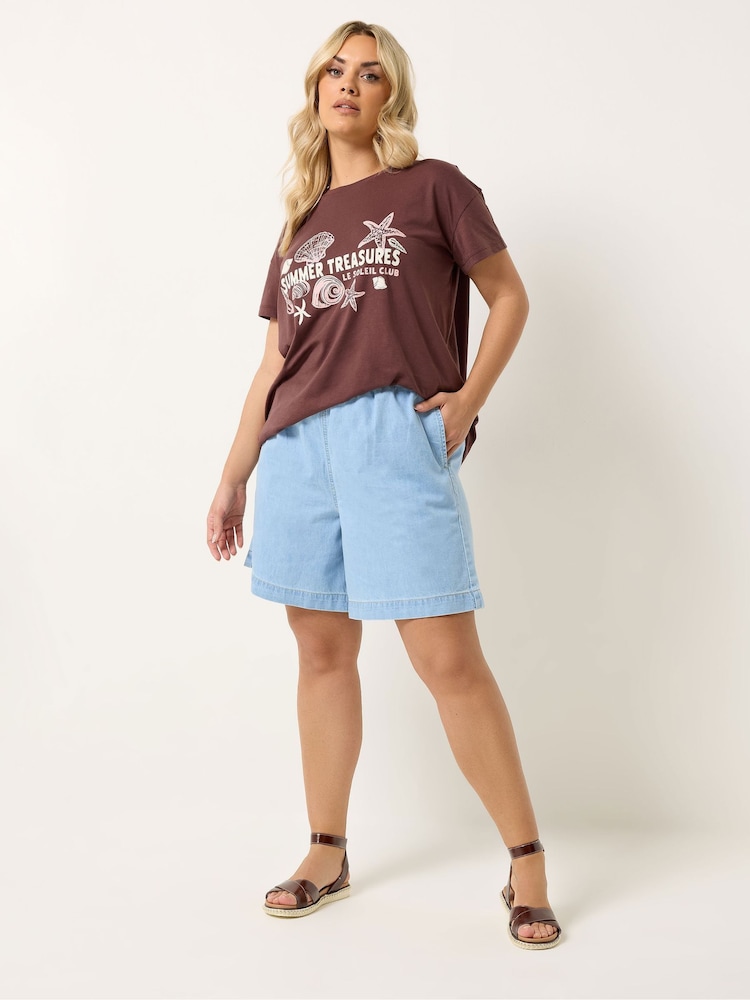 Yours Curve Blue Denim Shorts - Image 2 of 5