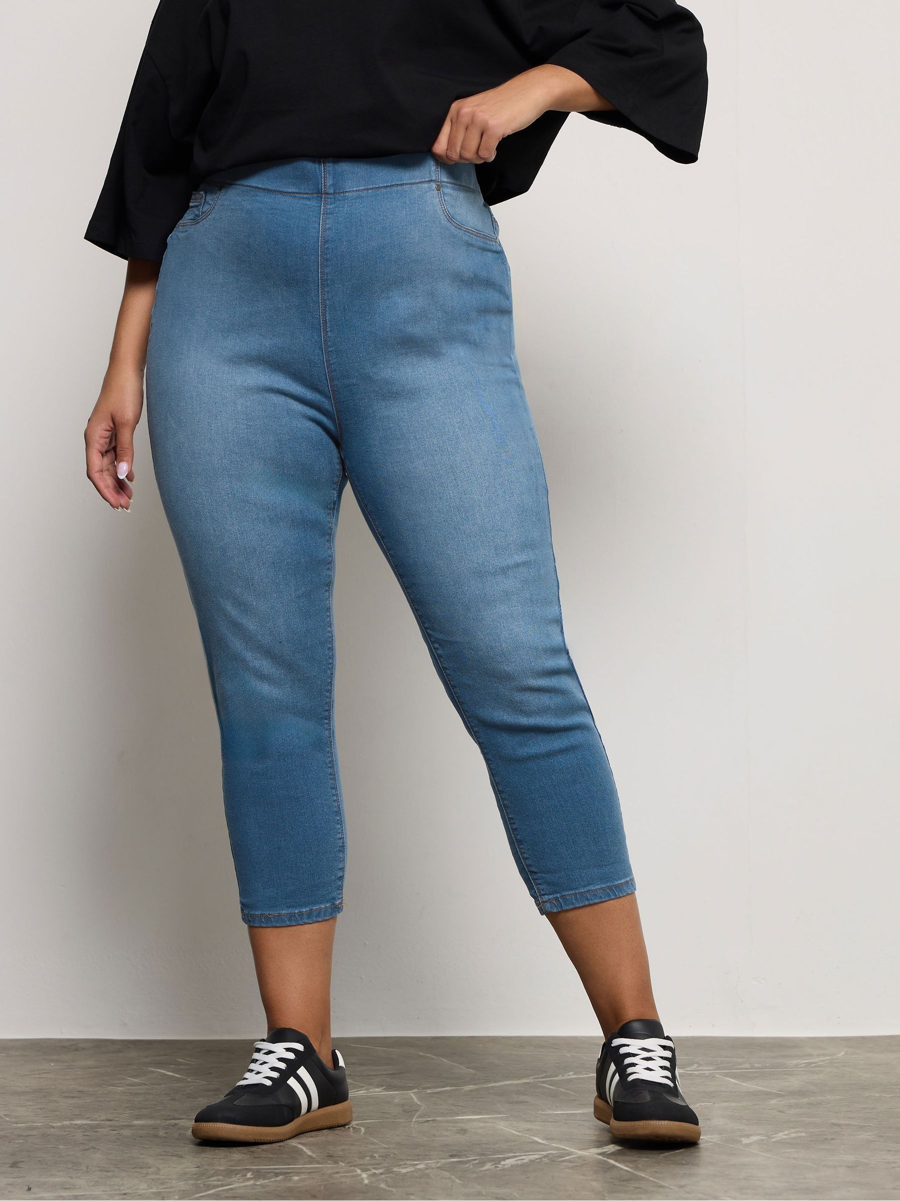 Yours Curve Women's Blue Cropped Stretch Jeggings