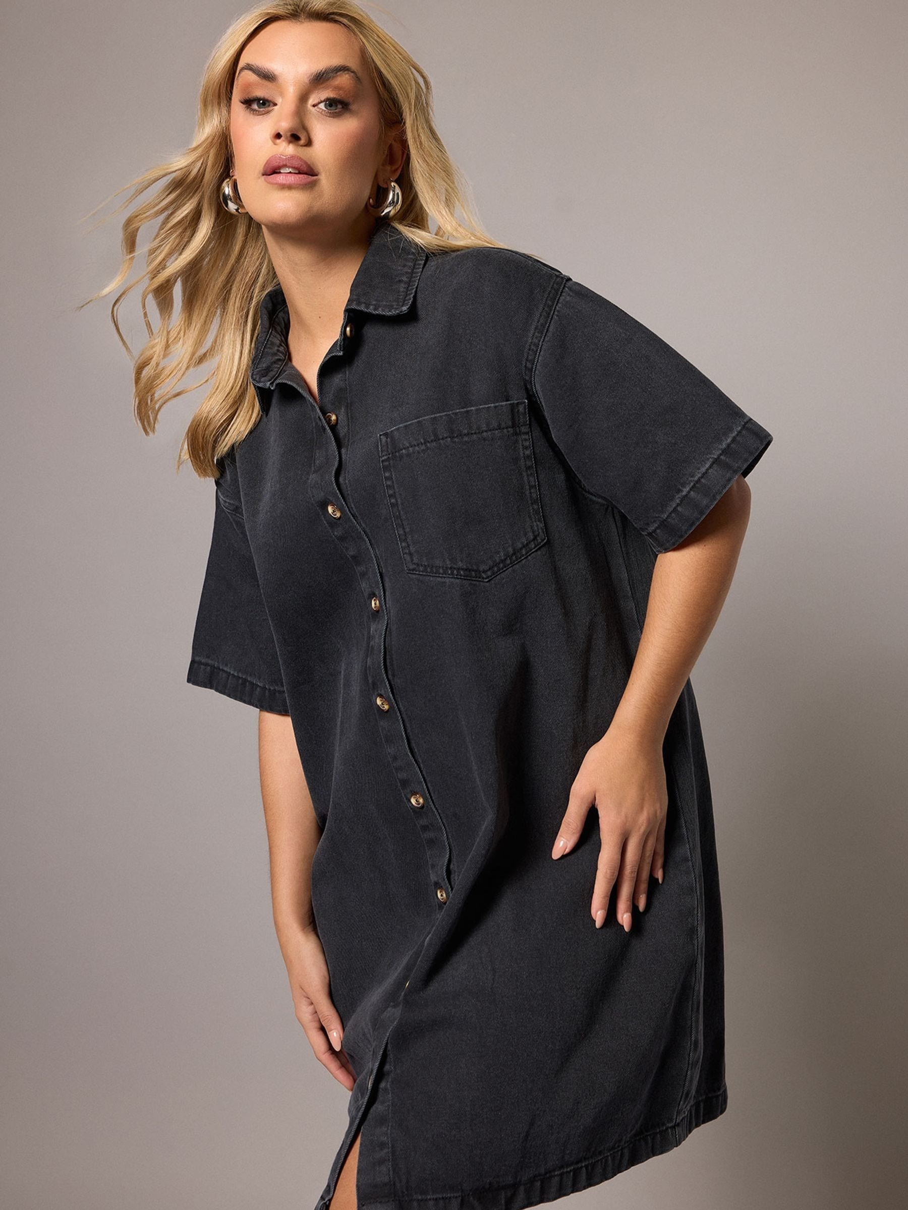 Yours Curve Women's Black Denim Shirt Dress