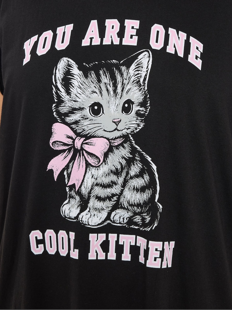 Yours Curve Black Cool Kitten Dipped Back Nightdress - Image 5 of 5 Yours Curve Black Cool Kitten Dipped Back Nightdress - Image 5 of 5