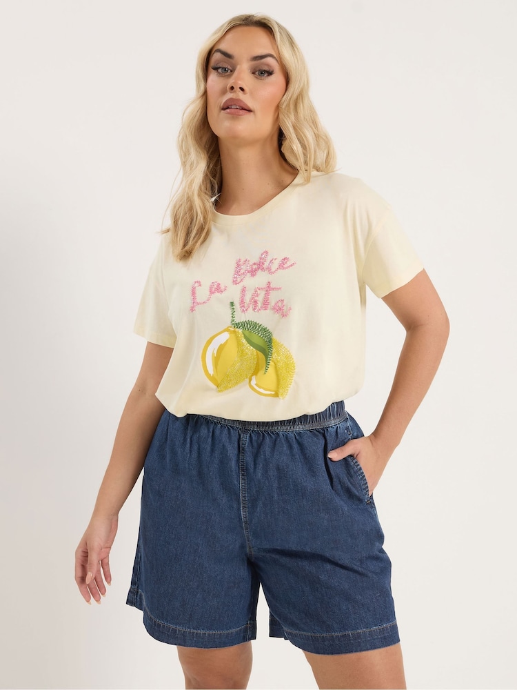 Yours Curve Navy Denim Shorts - Image 1 of 5