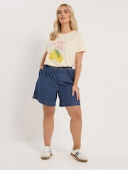 Yours Curve Navy Denim Shorts - Image 2 of 5