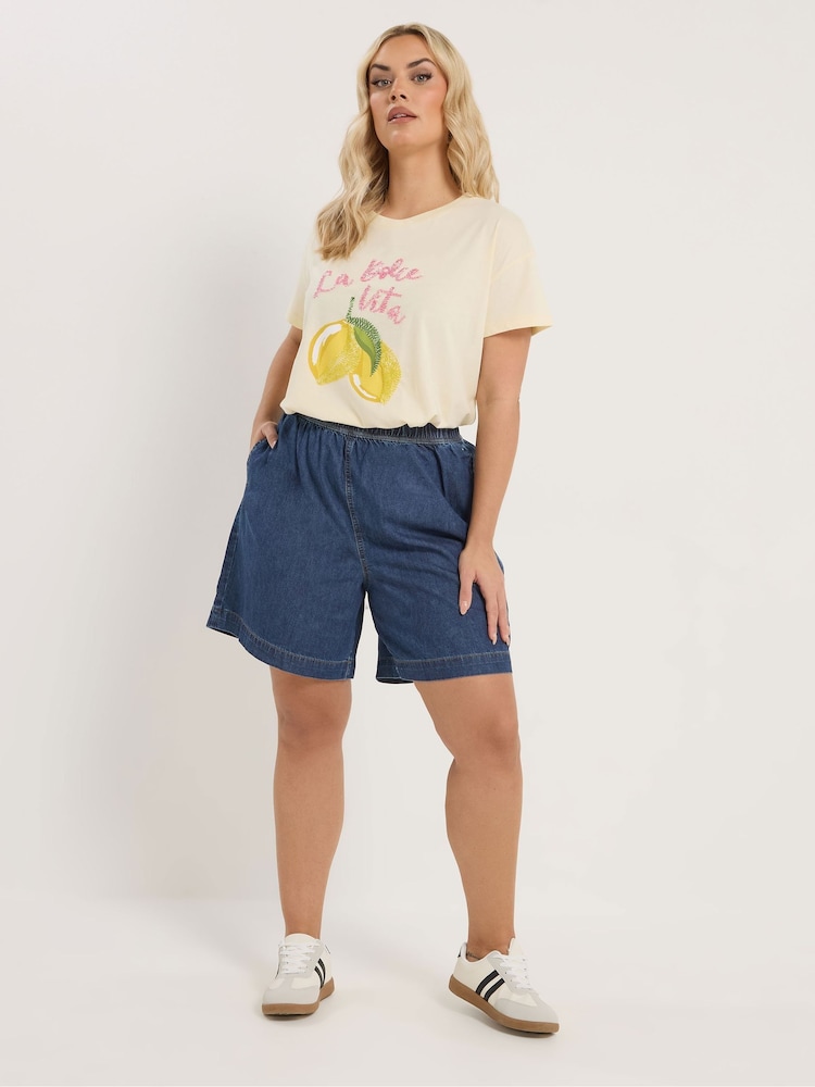 Yours Curve Navy Denim Shorts - Image 2 of 5