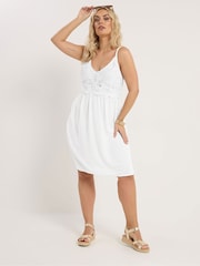 Yours Curve White Crochet Crinkle Mini Dress - Image 2 of 4