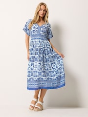 M&Co Blue Border Trim Dress - Image 1 of 5