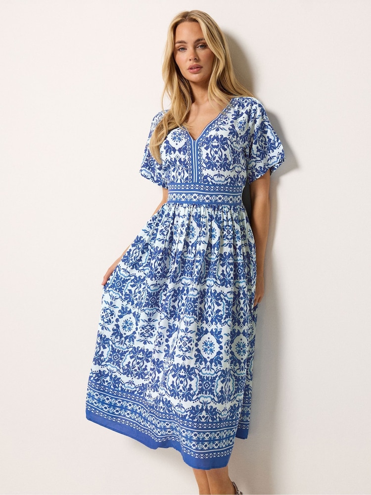 M&Co Blue Border Trim Dress - Image 2 of 5