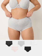 Yours Curve Black Heart Print Mono Full Briefs 5 Pack - Image 1 of 10