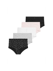Yours Curve Black Heart Print Mono Full Briefs 5 Pack - Image 5 of 10