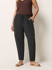 Yours Curve Black Chambray Barrel Trousers - Image 1 of 5