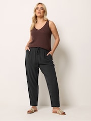 Yours Curve Black Chambray Barrel Trousers - Image 3 of 5