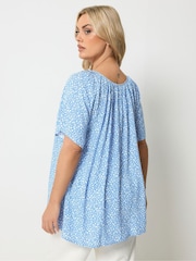 Yours Curve Blue Marl Boho Pintuck Blouse - Image 3 of 5
