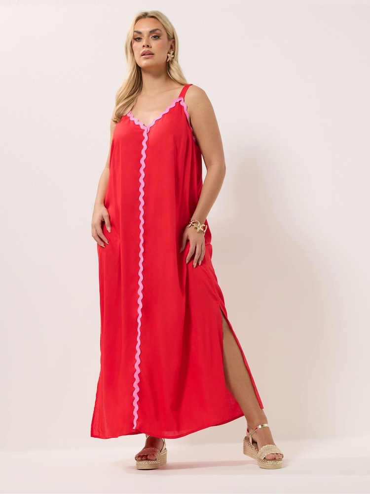 Yours Curve Red Contrast Maxi Dress - Image 1 of 5