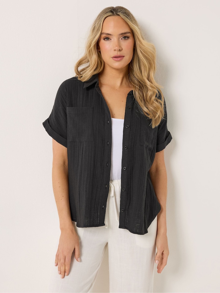 Long Tall Sally Black Cheesecloth Grown On Sleeve Shirt - Image 1 of 6