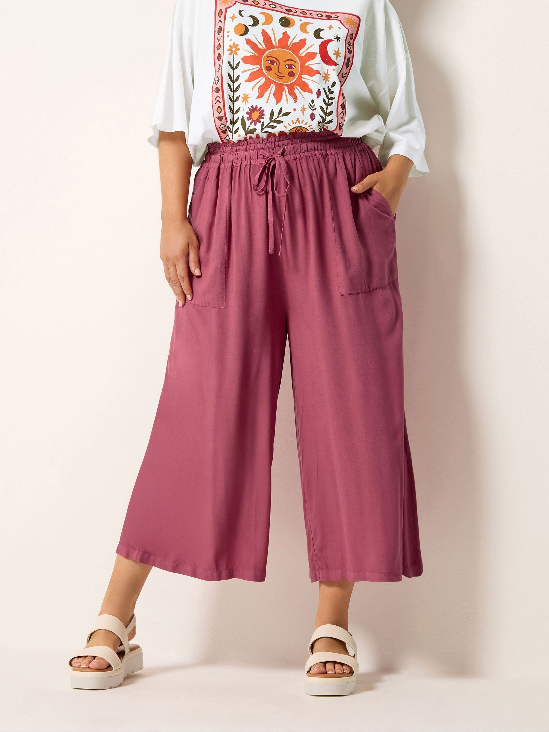 Yours Curve Women's Red Chambray Culottes Trousers - Image 1