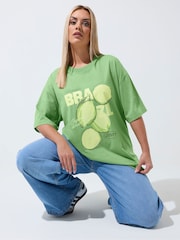 Yours Curve Green Limited Brazil Lime Longline T-Shirt - Image 1 of 6