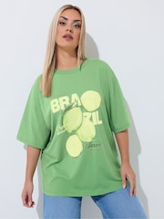 Yours Curve Green Limited Brazil Lime Longline T-Shirt - Image 2 of 6