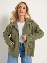 Yours Curve Green Military Button Jacket - Image 1 of 6