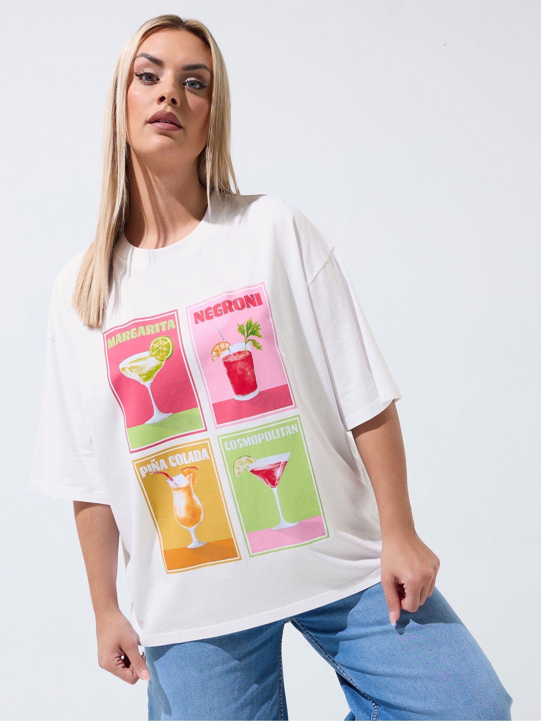 Yours Curve Women's White Limited Cocktail Graphic T-Shirt