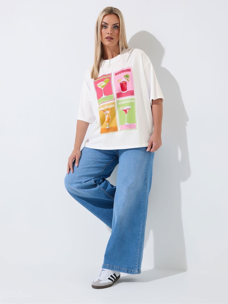 Yours Curve White Limited Cocktail Graphic T-Shirt - Image 2 of 5