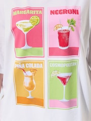 Yours Curve White Limited Cocktail Graphic T-Shirt - Image 4 of 5