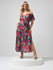 Yours Curve Purple London Cold Shoulder Maxi Dress - Image 1 of 5