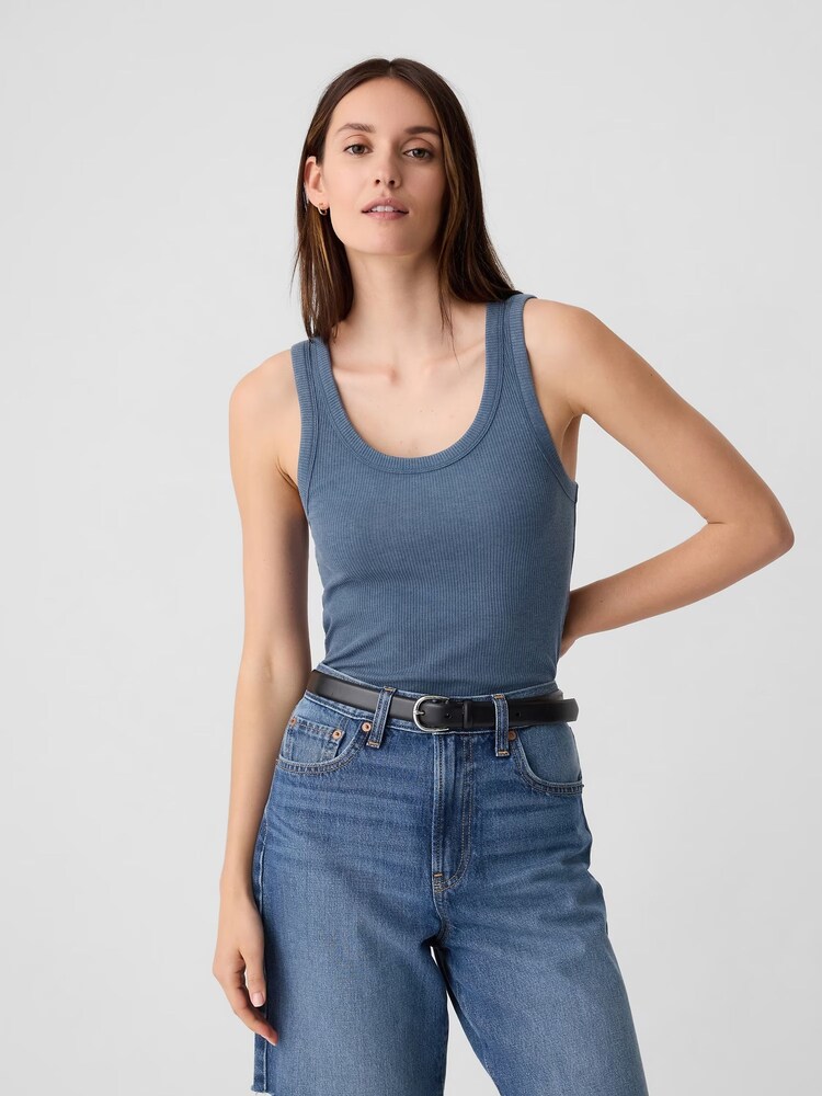 Gap Blue Soft Ribbed Sleeveless Vest Top - Image 1 of 5 Gap Blue Soft Ribbed Sleeveless Vest Top - Image 1 of 5
