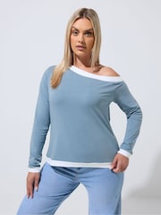 Yours Curve Blue Limited Contrast Shoulder Top - Image 1 of 5