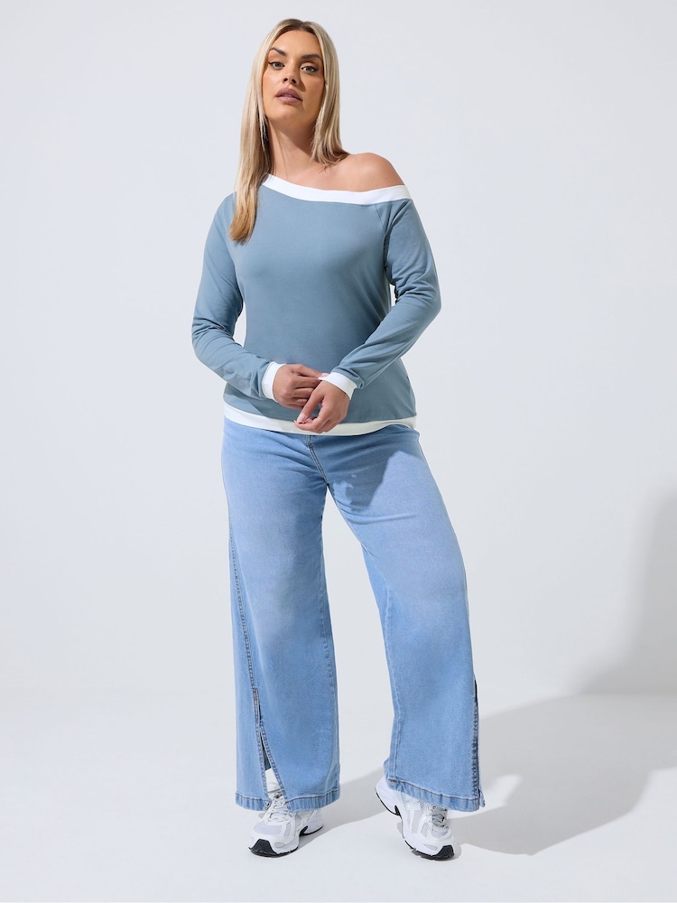 Yours Curve Blue Limited Contrast Shoulder Top - Image 2 of 5 Yours Curve Blue Limited Contrast Shoulder Top - Image 2 of 5