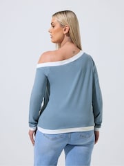 Yours Curve Blue Limited Contrast Shoulder Top - Image 3 of 5