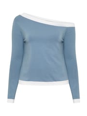 Yours Curve Blue Limited Contrast Shoulder Top - Image 5 of 5