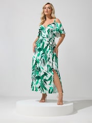 Yours Curve Green London Cold Shoulder Maxi Dress - Image 1 of 4
