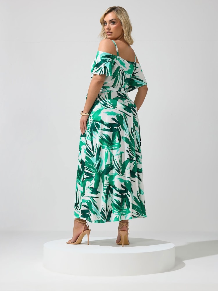 Yours Curve Green London Cold Shoulder Maxi Dress - Image 2 of 4
