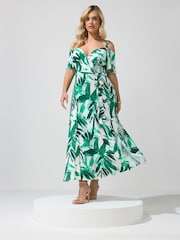Yours Curve Green London Cold Shoulder Maxi Dress - Image 3 of 4