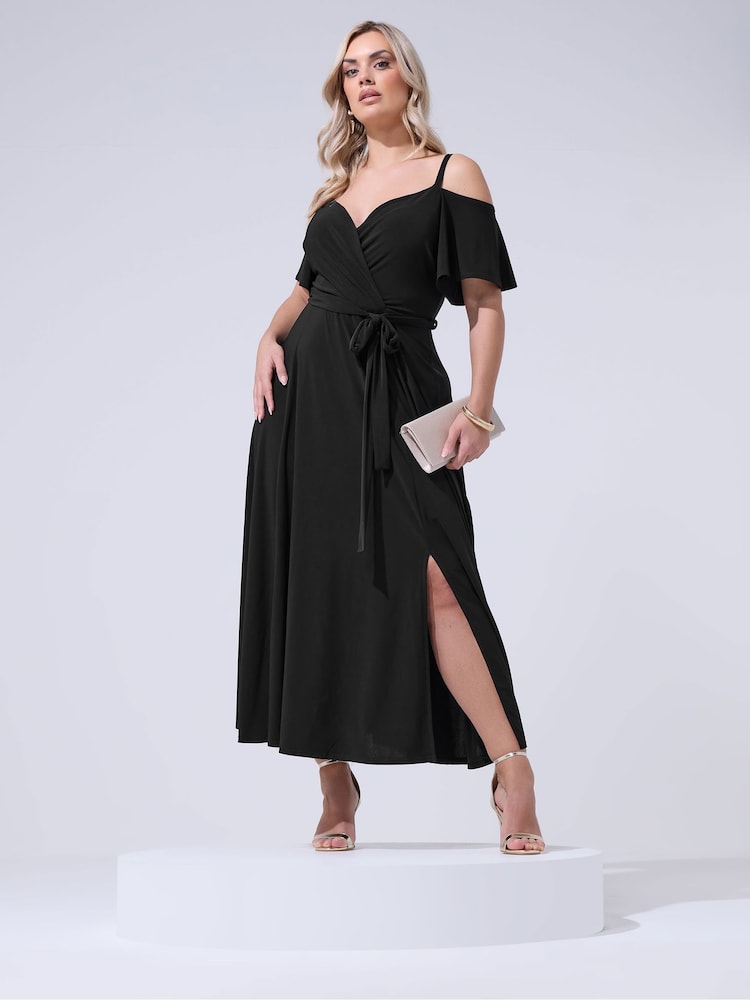 Yours Curve Black London Cold Shoulder Maxi Dress - Image 1 of 5 Yours Curve Black London Cold Shoulder Maxi Dress - Image 1 of 5
