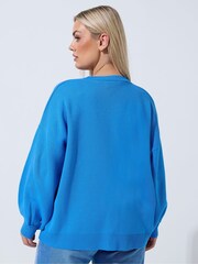 Yours Curve Blue Limited Balloon Sleeve Cardigan - Image 4 of 6