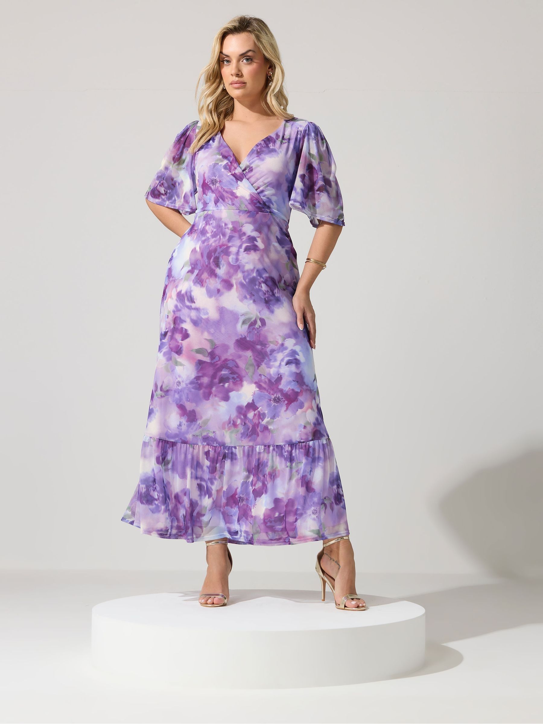 purple ruffle wrap dress Yours London Women's Plus Size Purple Floral Wrap Ruffle Hem Dress Size 16