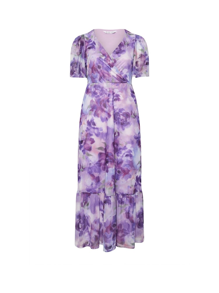 Пурпурный - Платье с запахом, оборкой по краю и цветочным принтом Yours Curve London - Изображение 5 5