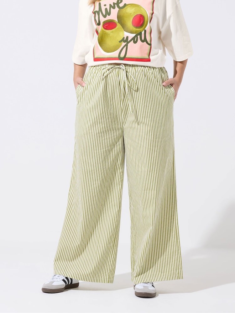 Yours Curve Green Limited Stripe Trousers - Image 1 of 5