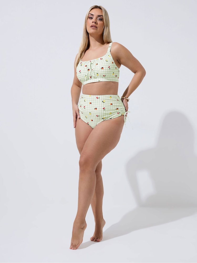 Yours Curve Green Limited Gingham Fruit Bikini Top - Image 2 of 6