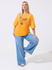 Yours Curve Orange Limited Fruit Print T-Shirt - Image 2 of 5