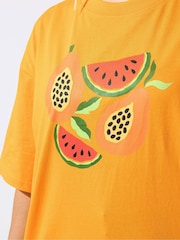 Yours Curve Orange Limited Fruit Print T-Shirt - Image 4 of 5
