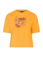 Yours Curve Orange Limited Fruit Print T-Shirt - Image 5 of 5